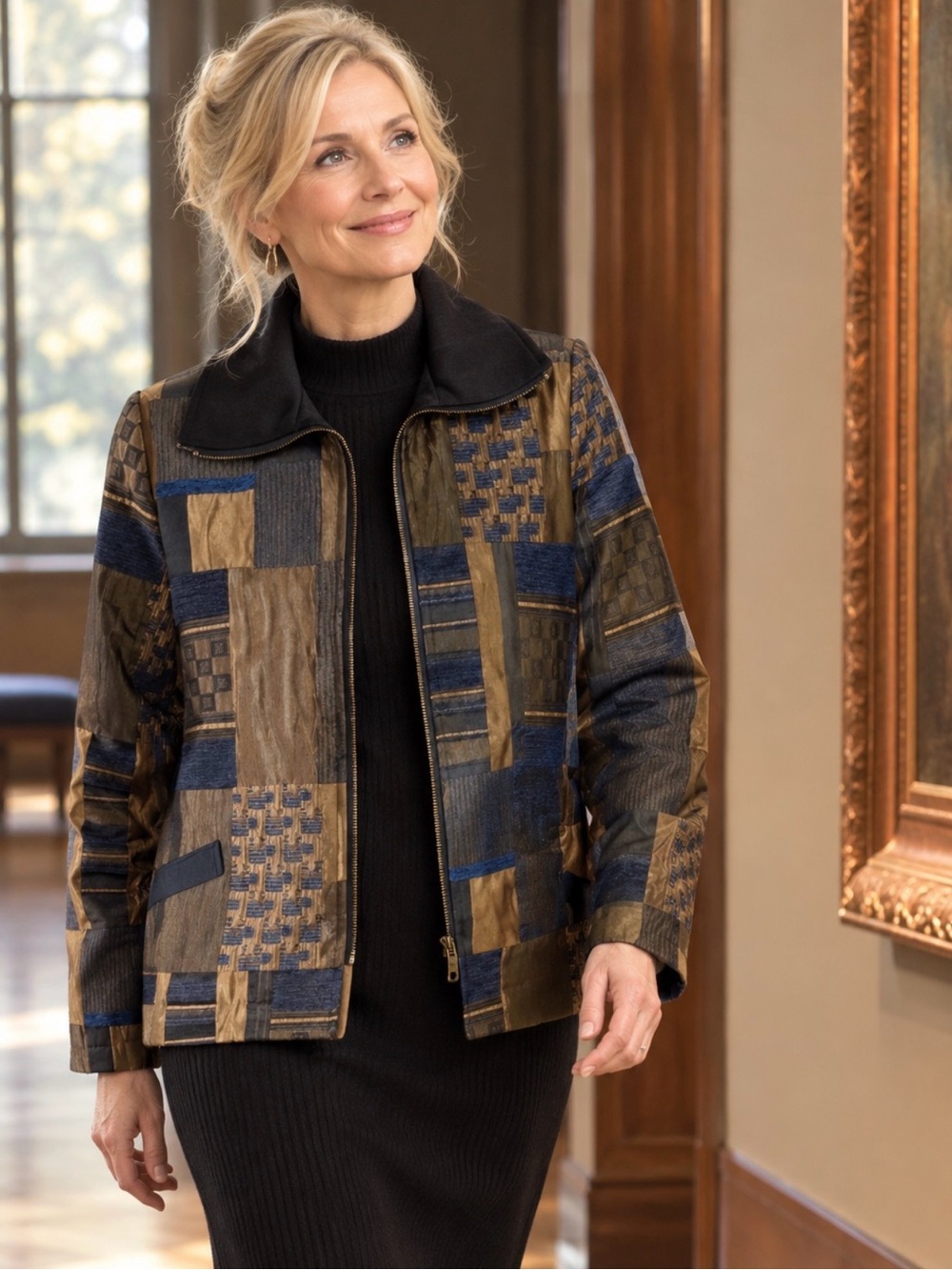 🇨🇦 Textured Art-to-Wear Jacket • Fall Layer • Copper Blue Brown Abstract
